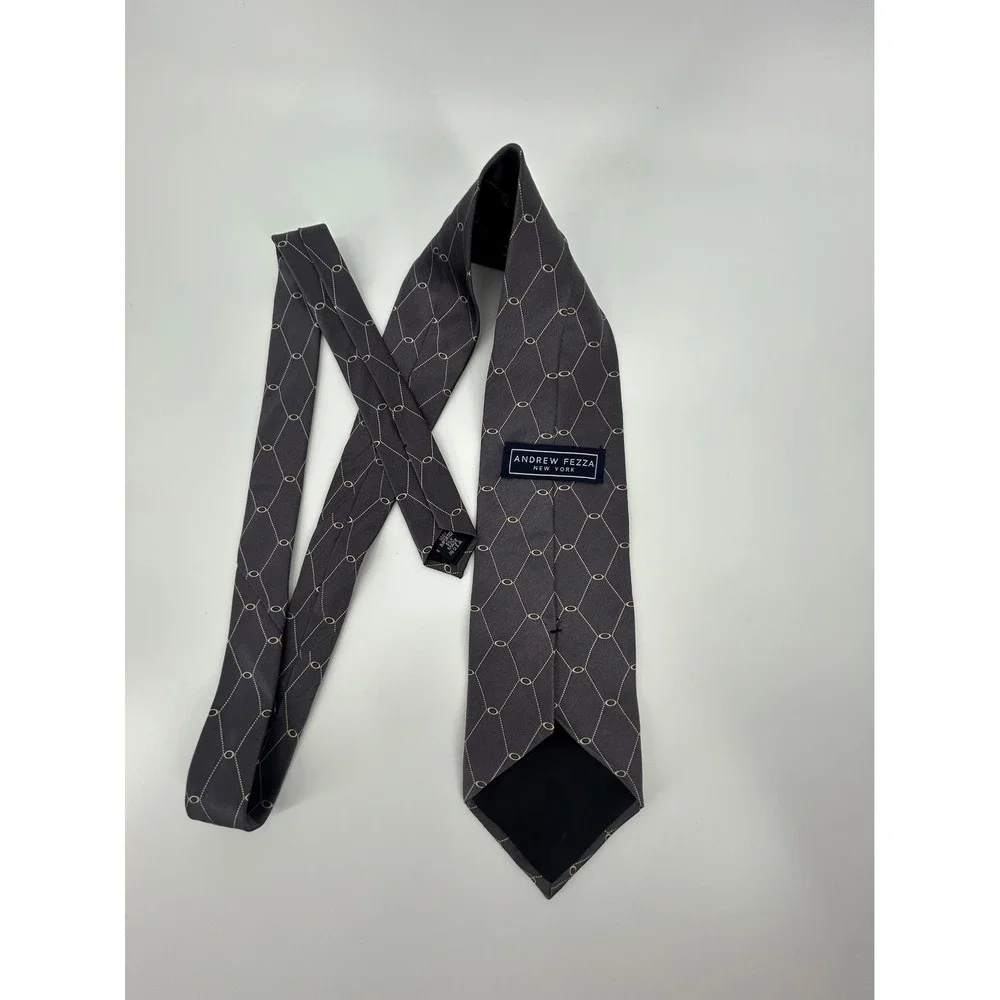 Andrew Fezza New York Mens Silk Tie Charcoal Gray Geometric Diamond Pattern USA